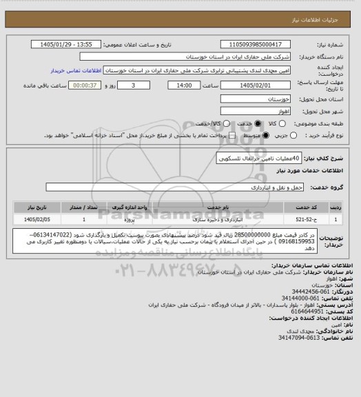 استعلام 40عملیات تامین جراثقال تلسکوپی