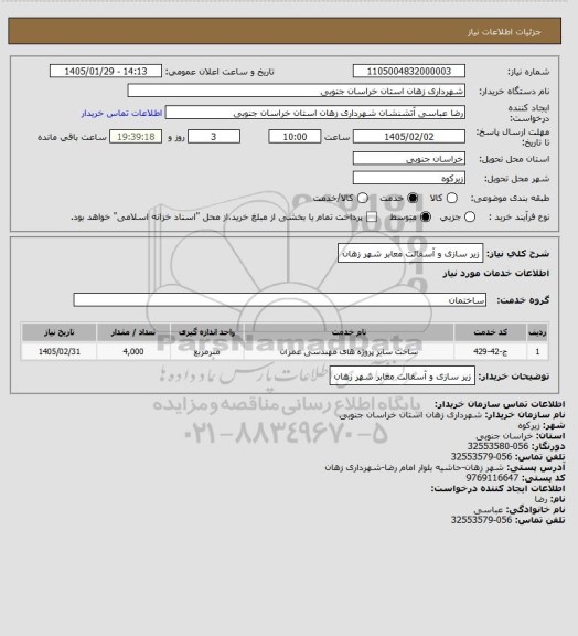 استعلام زیر سازی و آسفالت معابر شهر زهان