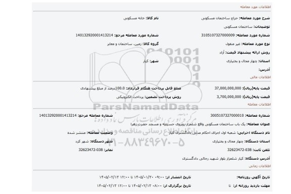 مزایده، ساختمان مسکونی
