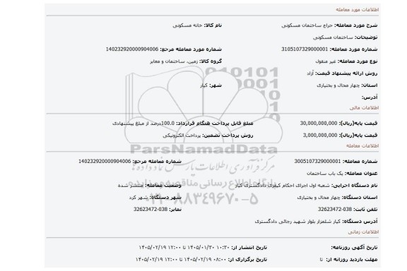 مزایده، ساختمان مسکونی