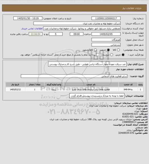 استعلام ضد سرقت نمودن چهار دستگاه ترانس هوایی - طبق شرح کار و مدارک پیوستی