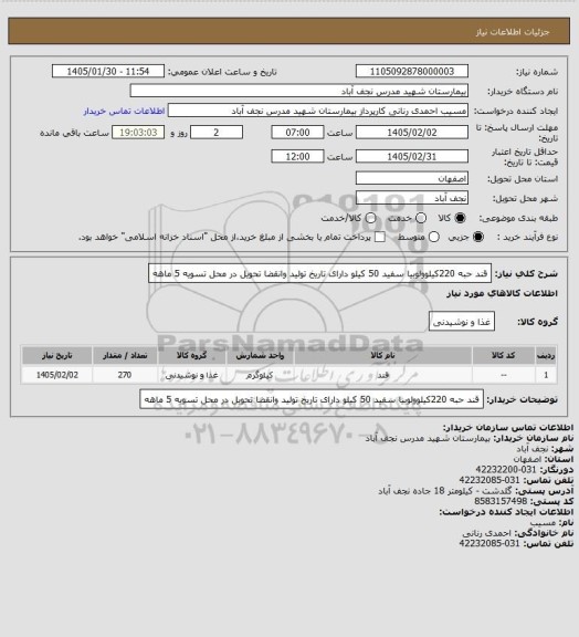 استعلام قند حبه 220کیلوولوبیا سفید 50 کیلو دارای تاریخ تولید وانقضا تحویل در محل تسویه 5 ماهه