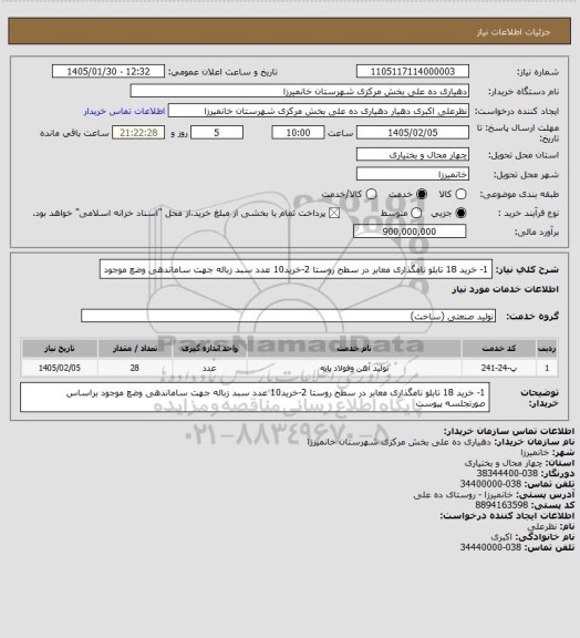 استعلام 1- خرید 18 تابلو نامگذاری معابر در سطح روستا
2-خرید10 عدد سبد زباله جهت ساماندهی وضع  موجود