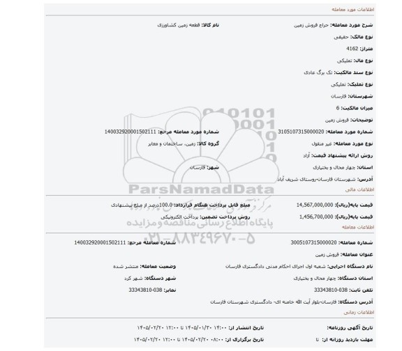 مزایده، فروش زمین