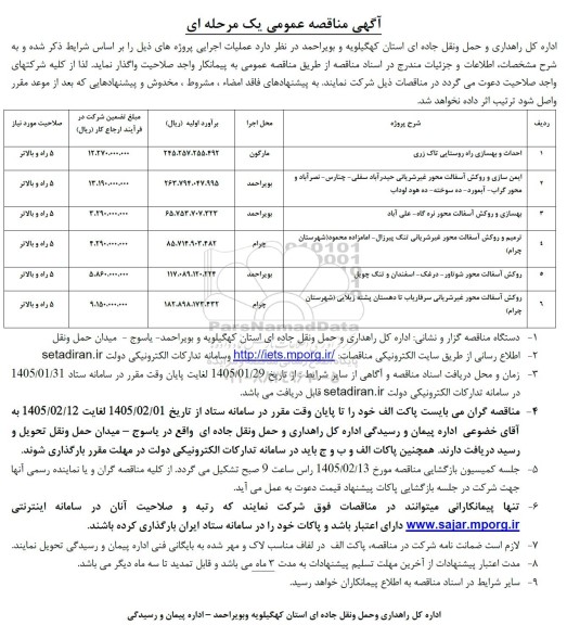 مناقصه احداث و بهسازی راه روستایی....