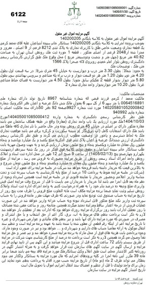 مزایده یک قطعه تجاری وضعیت خاص طلق با کاربری تجاری به پلاک ثبتی 8212 فرعی از 9 اصلی