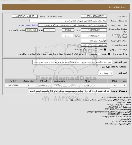 استعلام خرید قند شکسته طبق لیست پیوست،هزینه بارگیری حمل و تخلیه به عهده برنده می باشد