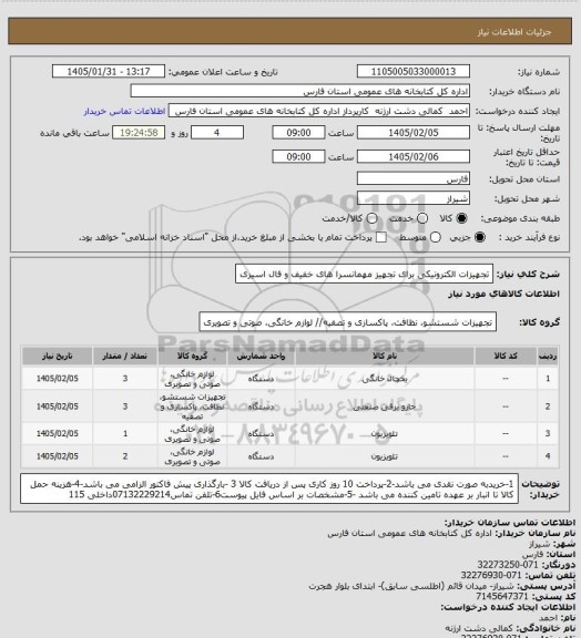 استعلام تجهیزات الکترونیکی برای تجهیز مهمانسرا های خفیف و فال اسیری