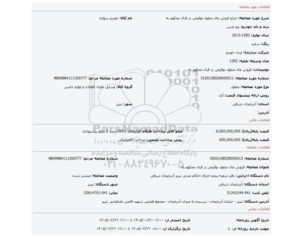 مزایده، فروش مال منقول توقیفی در قبال محکوم به