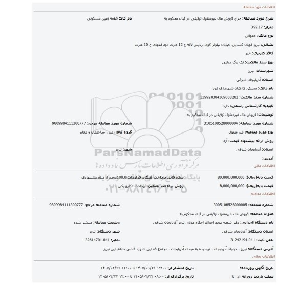 مزایده، فروش مال غیرمنقول توقیفی در قبال محکوم به