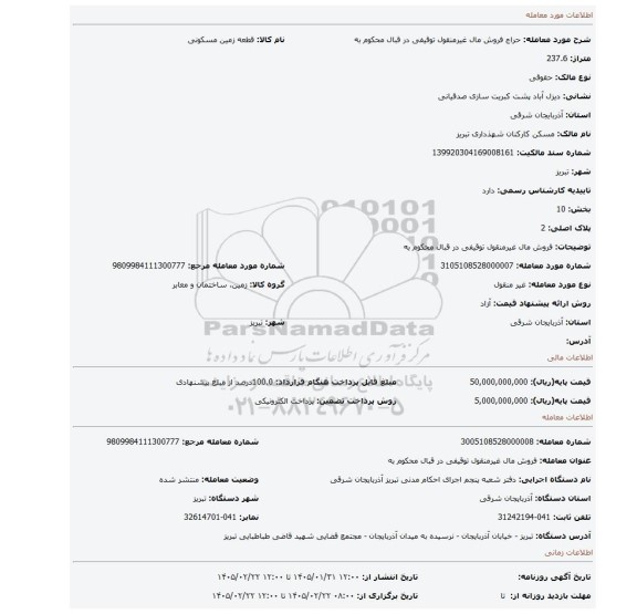 مزایده، فروش مال غیرمنقول توقیفی در قبال محکوم به