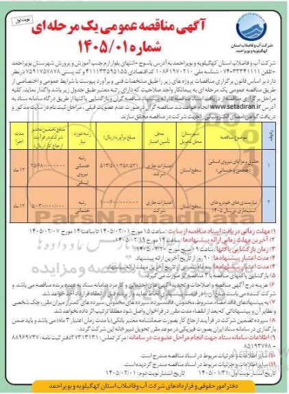 مناقصه حقوق مزایای نیروی انسانی و نیازمندی های خودروهای استیجاری