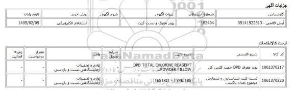 استعلام الکترونیکی، پودر معرف و تست کیت
