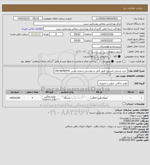 استعلام خرید وسایل پانسیون طبق فایل درخواستی شماره تماس 09158480491