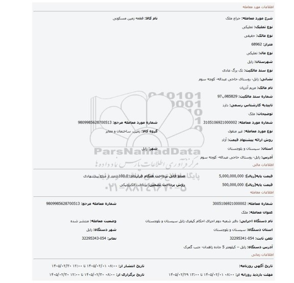 مزایده، ملک
