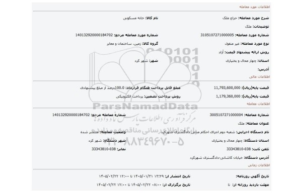 مزایده، ملک