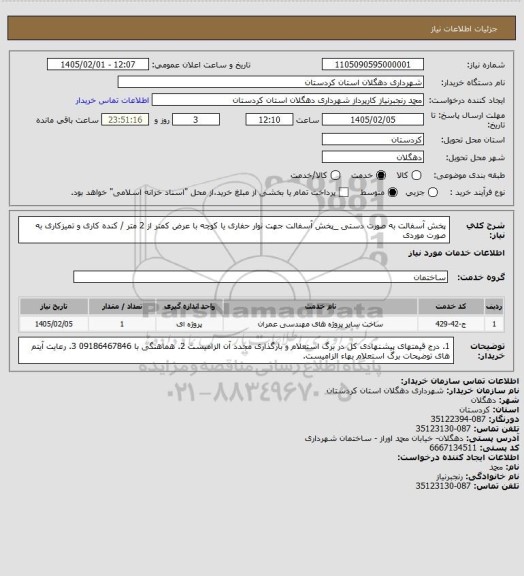 استعلام پخش آسفالت به صورت دستی _پخش آسفالت جهت نوار حفاری یا کوچه با عرض کمتر از 2 متر / کنده کاری و تمیزکاری به صورت موردی