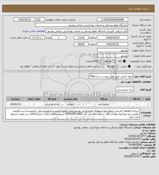 استعلام مواد غذایی طبق فایل پیوست شده 458