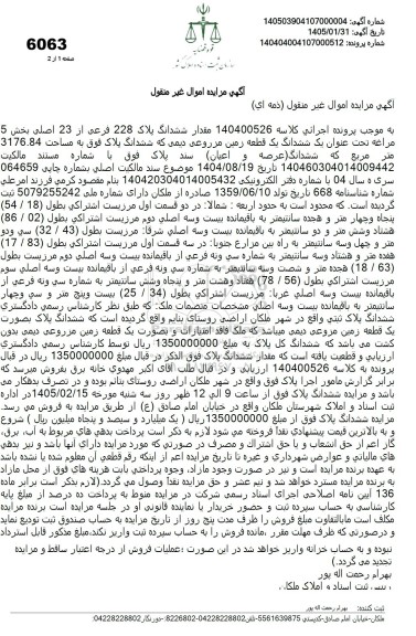 مزایده یک قطعه زمین مزروعی دیمی به مساحت 3176.84 متر مربع 