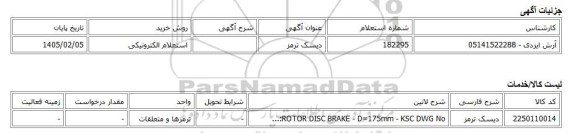 استعلام الکترونیکی، دیسک ترمز