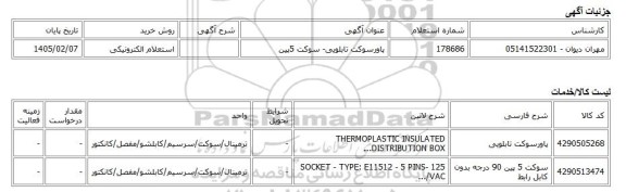 استعلام الکترونیکی، پاورسوکت تابلویی- سوکت 5پین