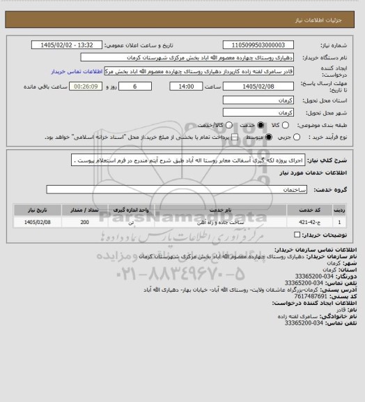 استعلام اجرای پروژه لکه گیری آسفالت معابر روستا اله آباد طبق شرح آیتم مندرج در فرم استعلام پیوست .