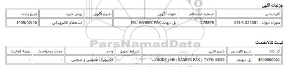 استعلام الکترونیکی، پل دیودی Mfr: SANREX PAK