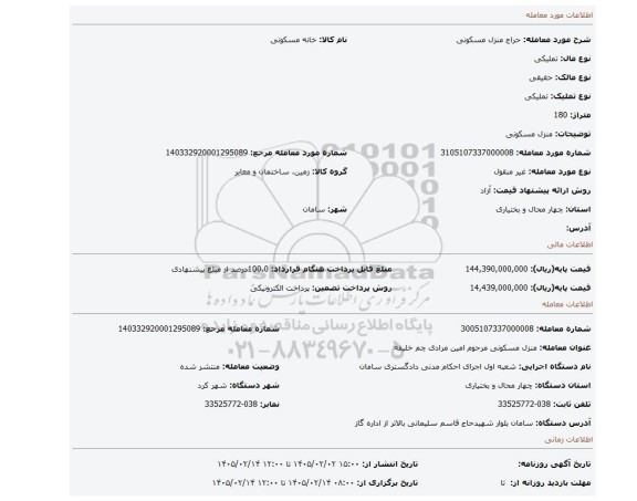 مزایده، منزل مسکونی