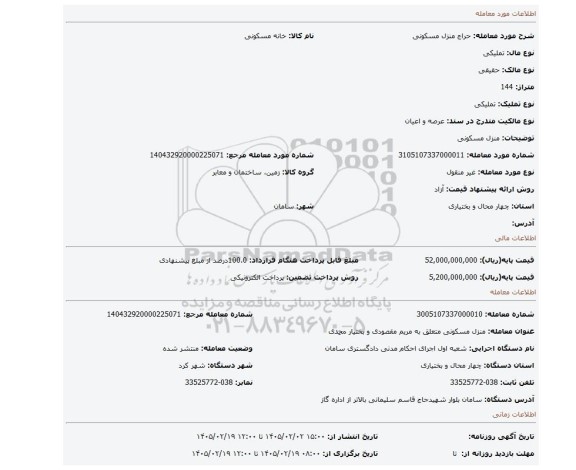مزایده، منزل مسکونی