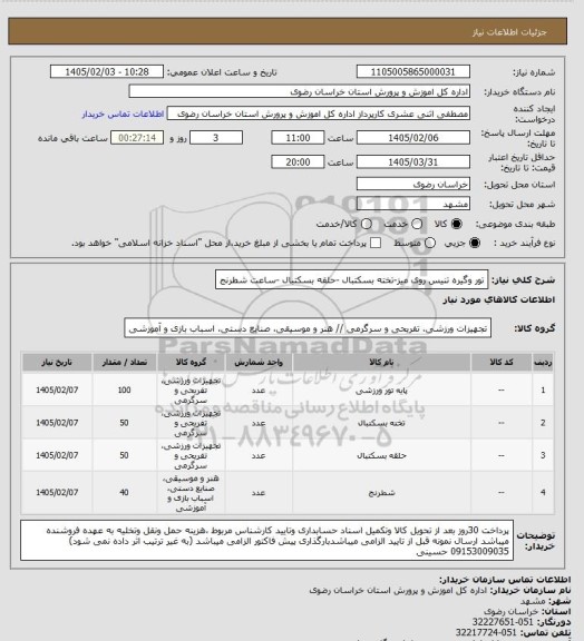 استعلام تور وگیره تنیس روی میز-تخته بسکتبال -حلقه بسکتبال -ساعت شطرنج