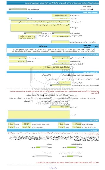 مناقصه، مناقصه عمومی یک مرحله ای تکمیل واحد های کارگاهی ناحیه صنعتی خوشناموند  کوهدشت