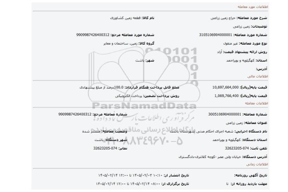 مزایده، زمین زراعی