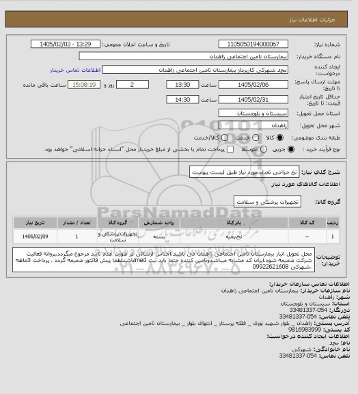 استعلام نخ جراحی تعداد مورد نیاز طبق لیست پیوست