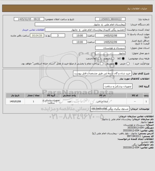 استعلام خرید شان و گان پارچه ایی طبق مشخصات فایل پیوست