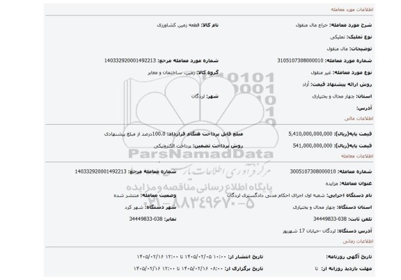 مزایده، مال منقول