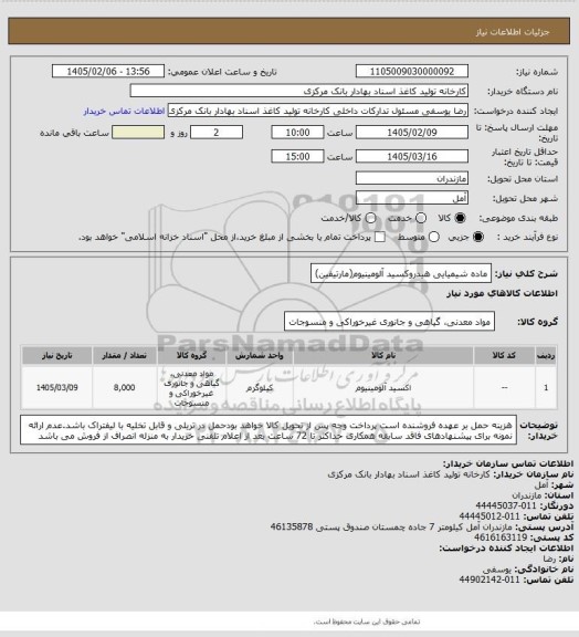 استعلام ماده شیمیایی هیدروکسید آلومینیوم(مارتیفین)