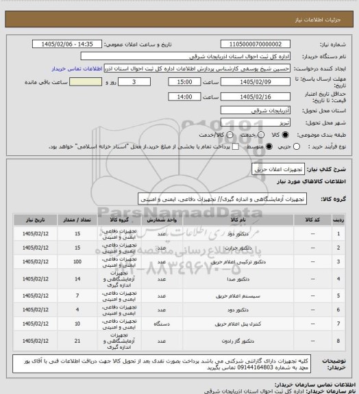 استعلام تجهیزات اعلان حریق