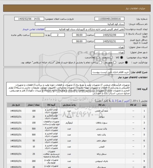 استعلام خرید اقلام اداری طبق لیست پیوست