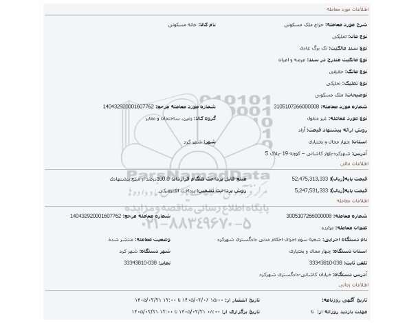 مزایده، ملک مسکونی