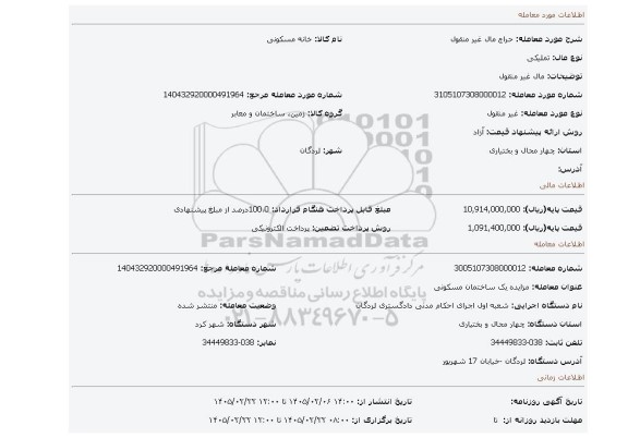 مزایده، مال غیر منقول