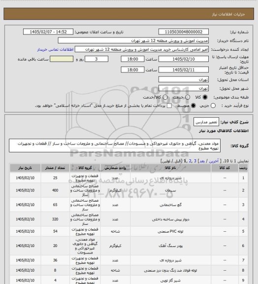 استعلام تعمیر مدارس
