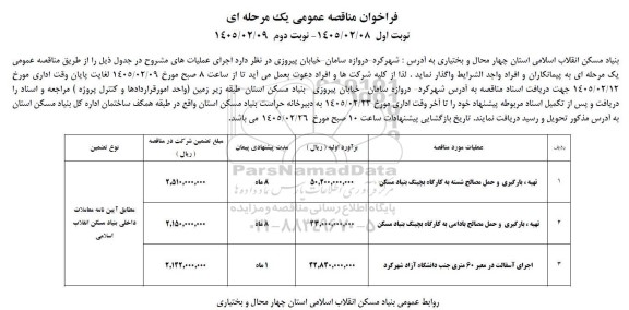 مناقصه تهیه ، بارگیری و حمل مصالح شسته به کارگاه بچینگ بنیاد مسکن...