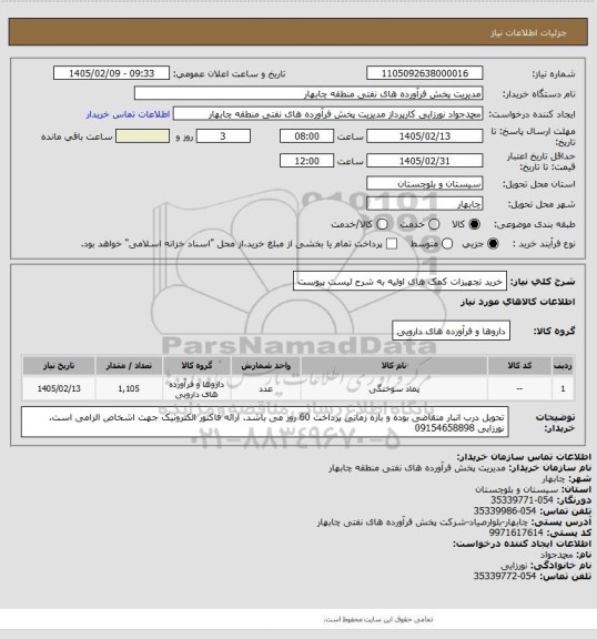 استعلام خرید تجهیزات کمک های اولیه به شرح لیست پیوست