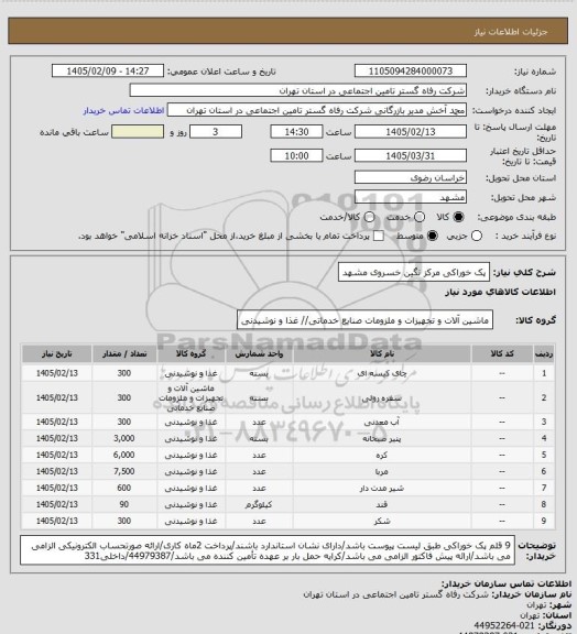 استعلام پک خوراکی مرکز نگین خسروی مشهد
