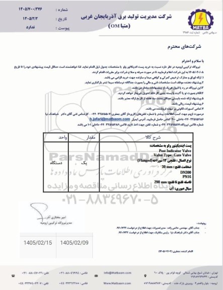 استعلام خرید پست اندیکاتور ولو