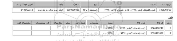 استعلام، کارت راهنمای گارنتی X??? , کارت راهنمای گارانتی X???
