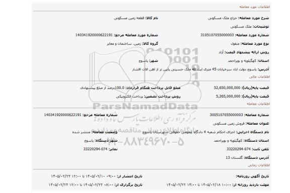 مزایده، ملک مسکونی