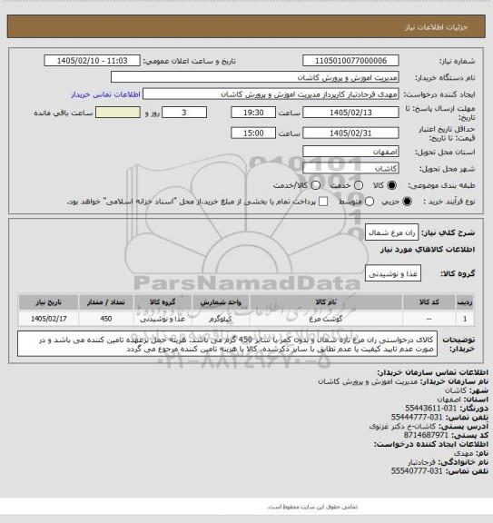 استعلام ران مرغ شمال
