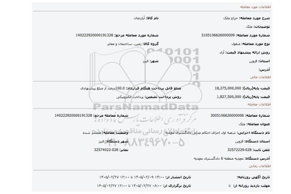 مزایده، ملک