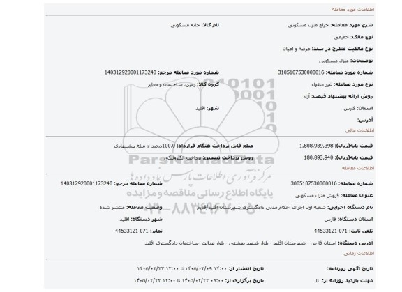 مزایده، منزل مسکونی